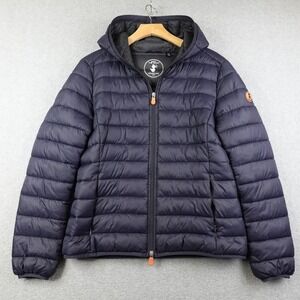 Save the Duck Ultra Light Hooded Puffer Jacket Navy Blue Mens 2/M Insulated